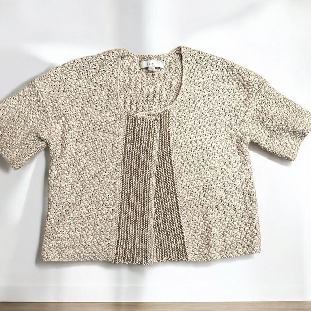 Loft Ann Taylor Chunky Knit Open Front Cardigan Sweater Cream Small Layering